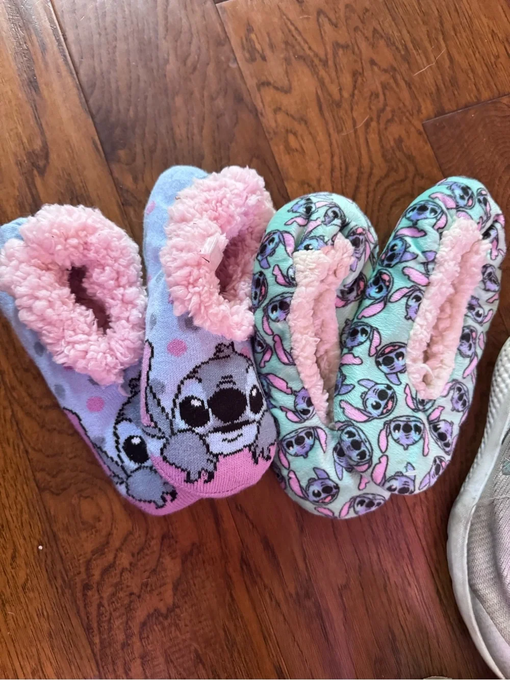 Kids Pink & Mint Stitch Plush Slip-On Slippers